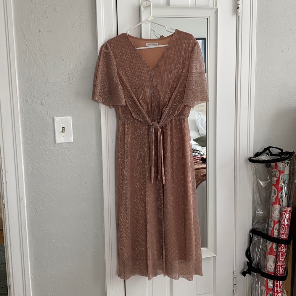 Rose Gold Shimmery Blush Bridesmaid Midi Dress